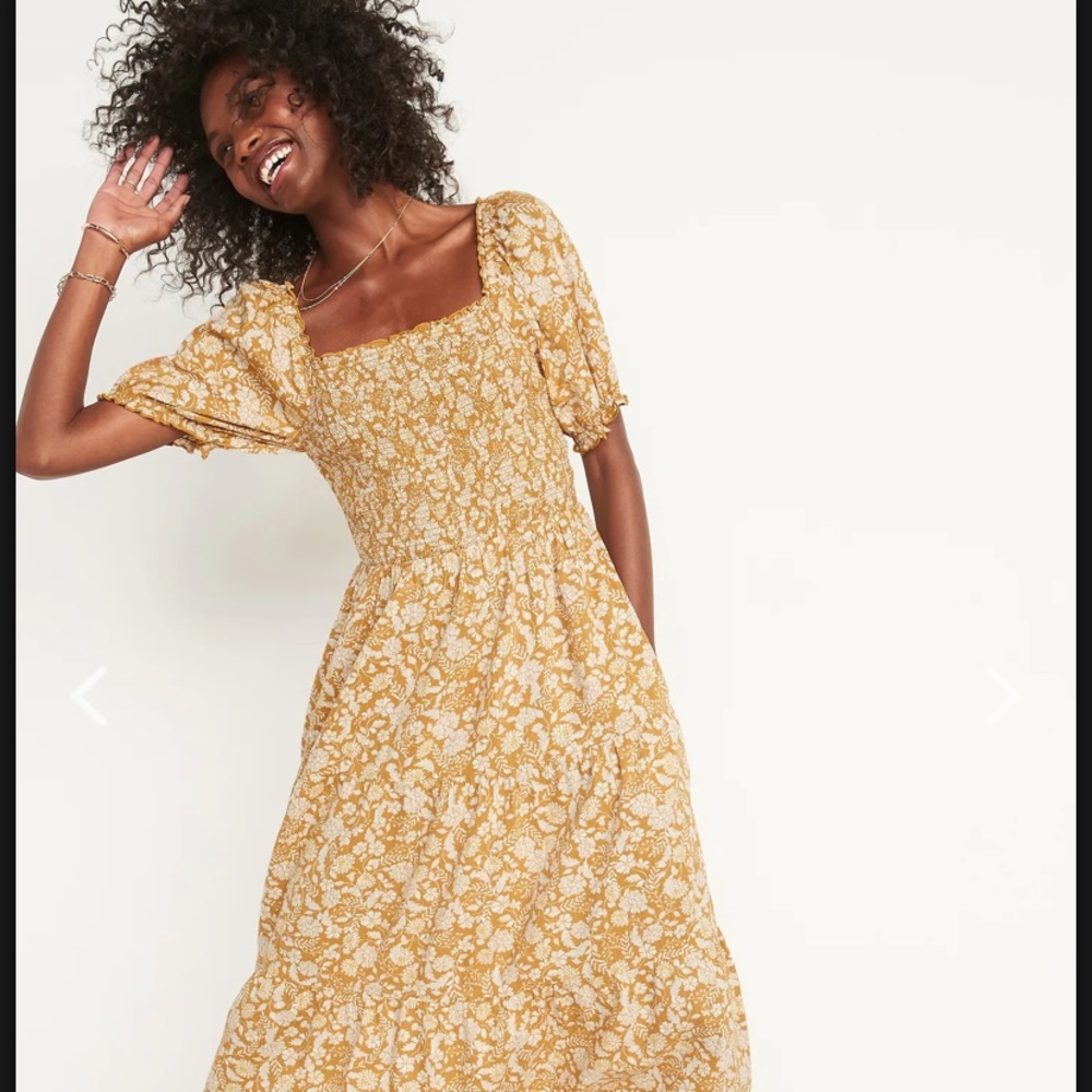 Fit & Flare Puff-Sleeve Tiered Floral Midi Dress For Women | Old Navy